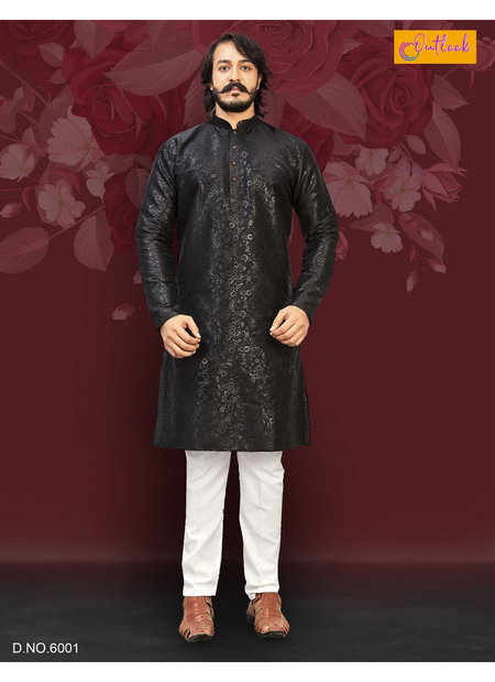 Black Outluk Vol 6 Art Silk Regal Style Exclusive Long Kurta Pajama Collection 6001 